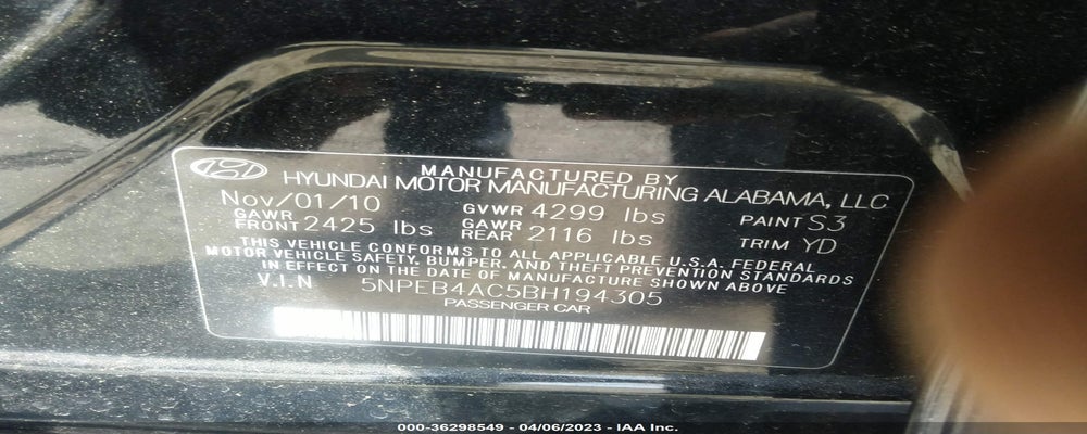 5NPEB4AC5BH194305 2011 HYUNDAI SONATA photo no. 9
