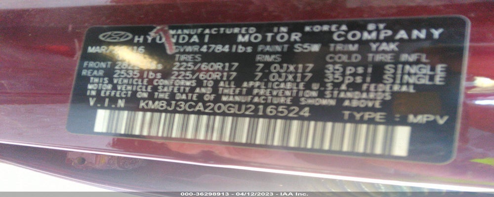 KM8J3CA20GU216524 2016 HYUNDAI TUCSON photo no. 9