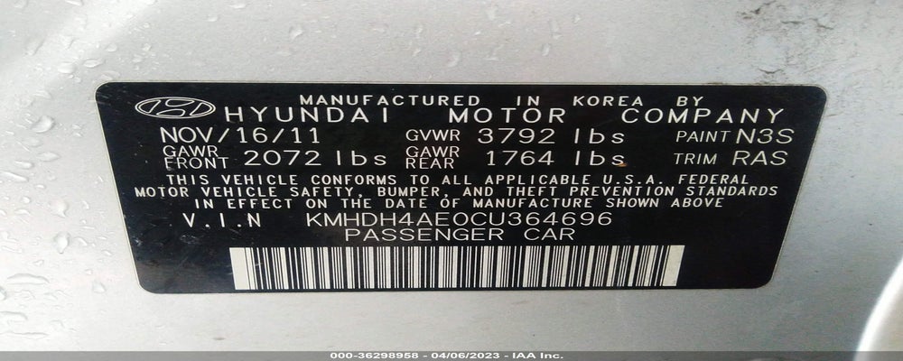 KMHDH4AE0CU364696 2012 HYUNDAI ELANTRA photo no. 9