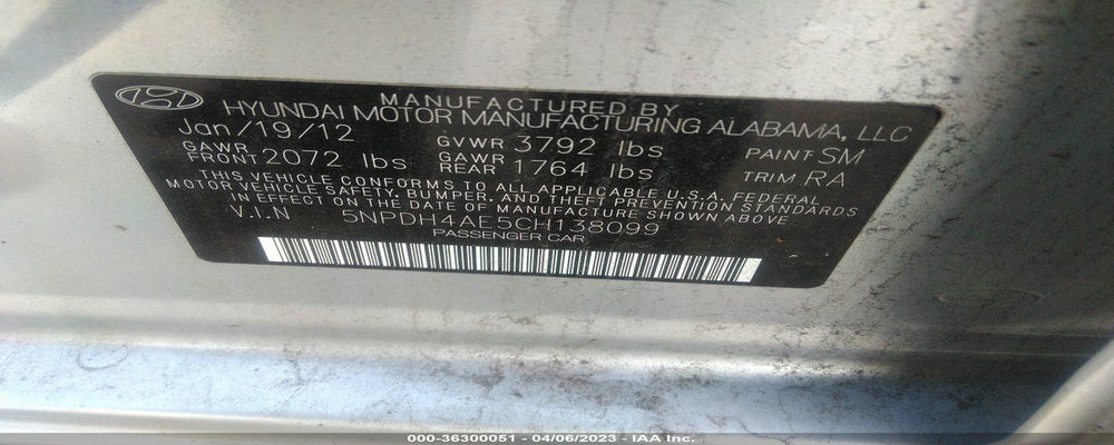 5NPDH4AE5CH138099 2012 HYUNDAI ELANTRA photo no. 9
