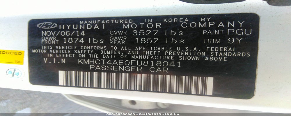 KMHCT4AE0FU818041 2015 HYUNDAI ACCENT photo no. 9