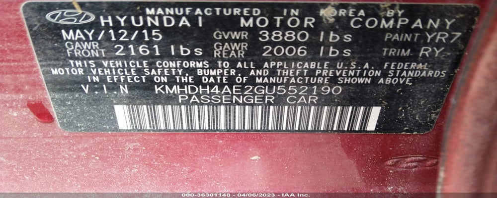 KMHDH4AE2GU552190 2016 HYUNDAI ELANTRA photo no. 9