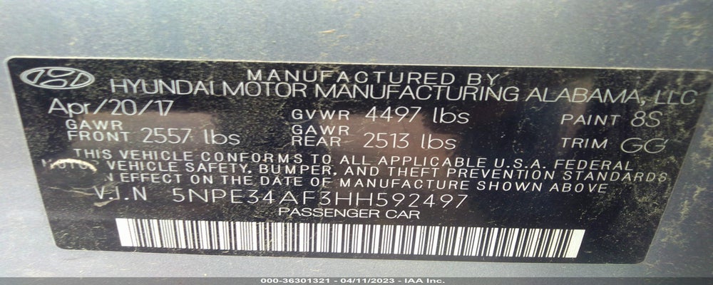 5NPE34AF3HH592497 2017 HYUNDAI SONATA photo no. 9