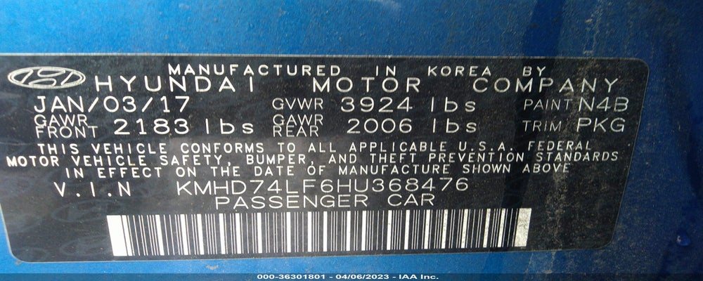 KMHD74LF6HU368476 2017 HYUNDAI ELANTRA photo no. 9