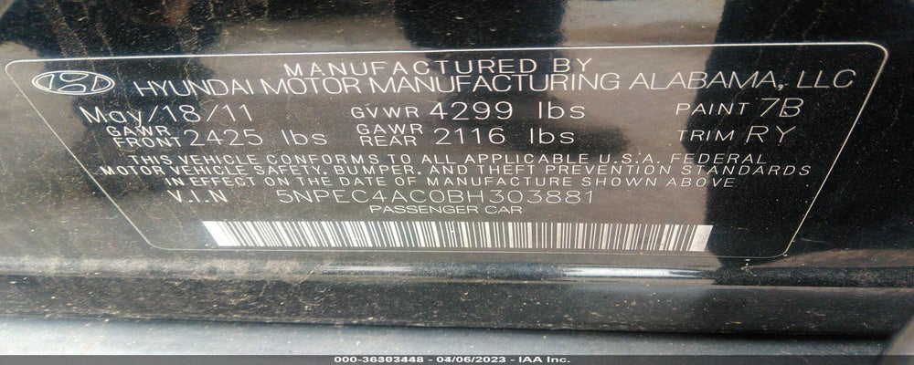 5NPEC4AC0BH303881 2011 HYUNDAI SONATA photo no. 9