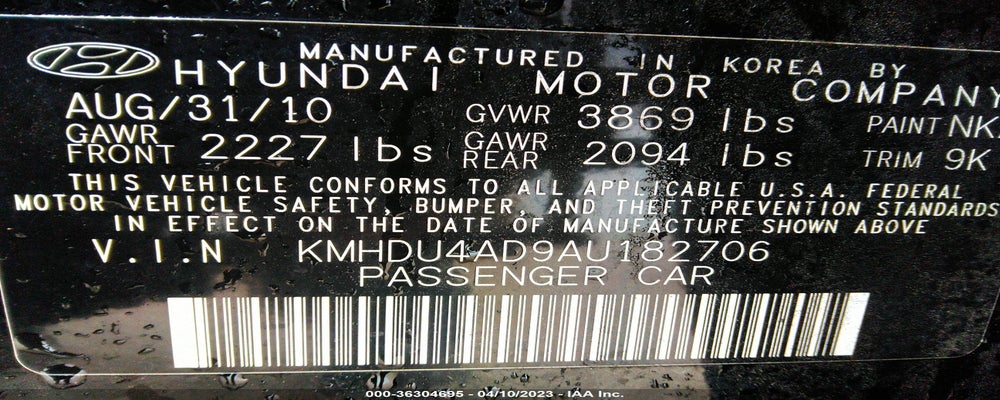 KMHDU4AD9AU182706 2010 HYUNDAI ELANTRA photo no. 9