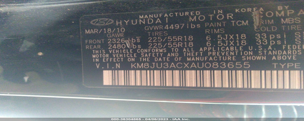 KM8JU3ACXAU083655 2010 HYUNDAI TUCSON photo no. 9