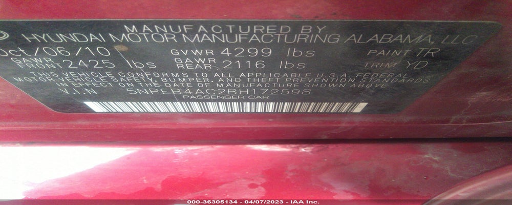 5NPEB4AC2BH172598 2011 HYUNDAI SONATA photo no. 9
