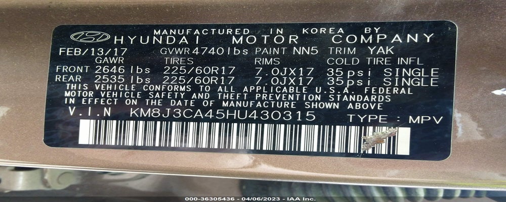 KM8J3CA45HU430315 2017 HYUNDAI TUCSON photo no. 9