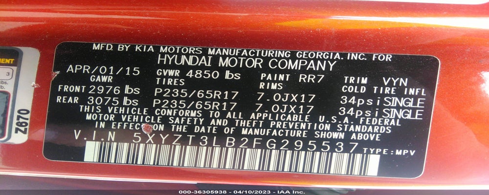 5XYZT3LB2FG295537 2015 HYUNDAI SANTA FE SPORT photo no. 9