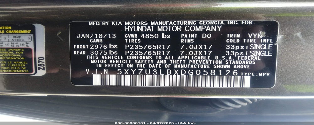 5XYZU3LBXDG058126 2013 HYUNDAI SANTA FE SPORT photo no. 9