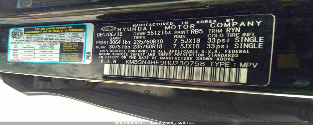 KM8SN4HF9HU230758 2017 HYUNDAI SANTA FE photo no. 9