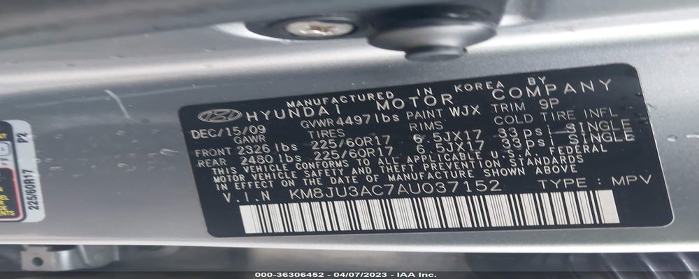 KM8JU3AC7AU037152 2010 HYUNDAI TUCSON photo no. 9