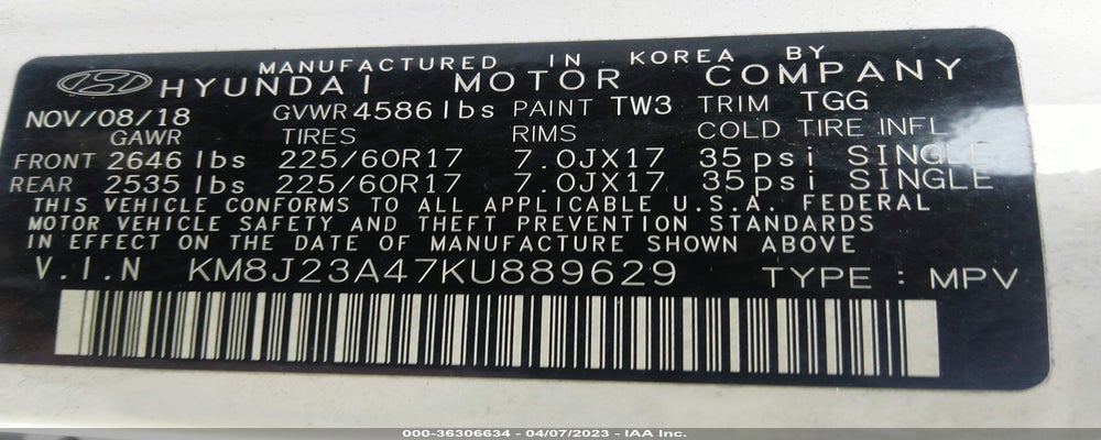 KM8J23A47KU889629 2019 HYUNDAI TUCSON photo no. 9