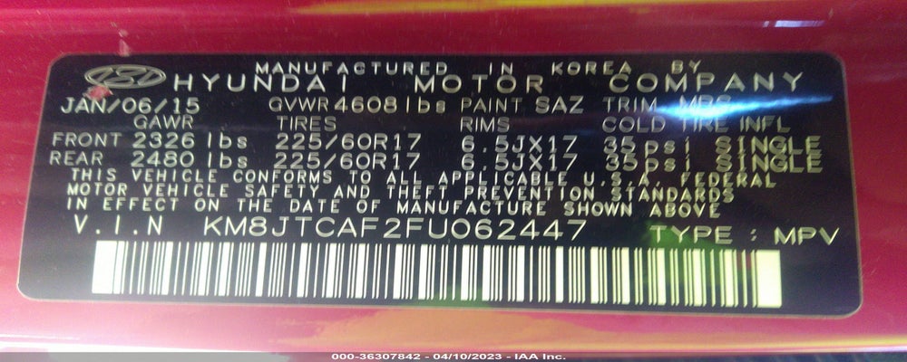 KM8JTCAF2FU062447 2015 HYUNDAI TUCSON photo no. 9