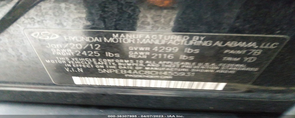 5NPEB4AC8CH455931 2012 HYUNDAI SONATA photo no. 9