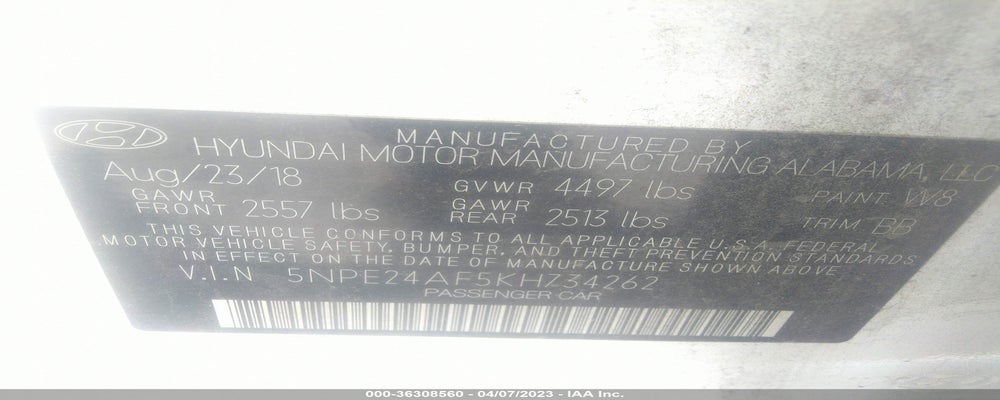 5NPE24AF5KH734262 2019 HYUNDAI SONATA photo no. 9