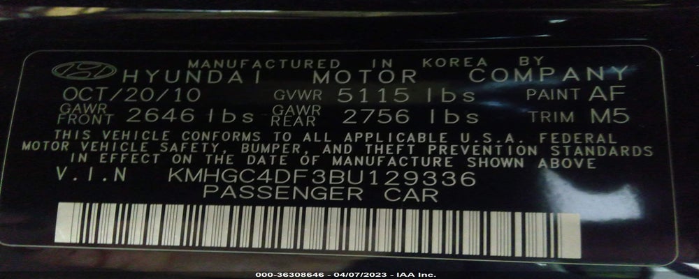 KMHGC4DF3BU129336 2011 HYUNDAI GENESIS photo no. 9