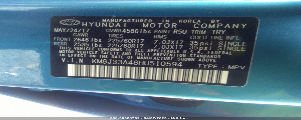 KM8J33A48HU510594 2017 HYUNDAI TUCSON photo no. 9
