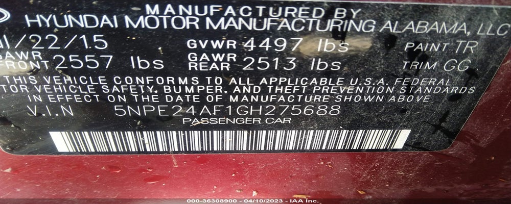 5NPE24AF1GH275688 2016 HYUNDAI SONATA photo no. 9