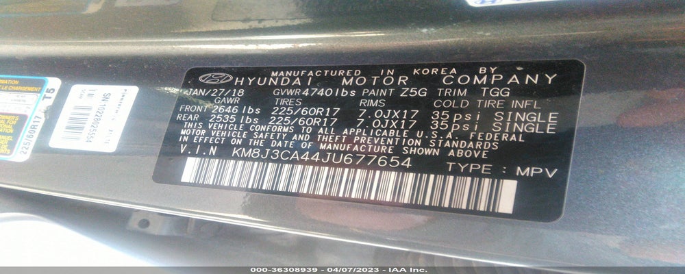 KM8J3CA44JU677654 2018 HYUNDAI TUCSON photo no. 9