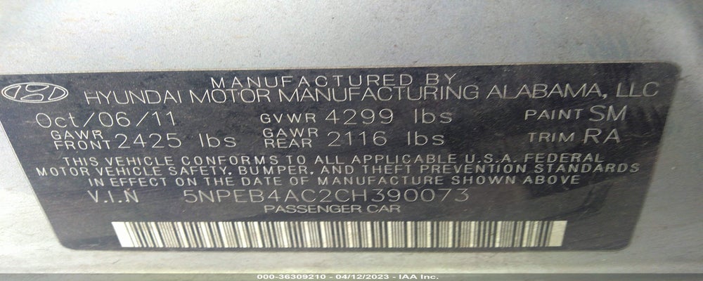5NPEB4AC2CH390073 2012 HYUNDAI SONATA photo no. 9