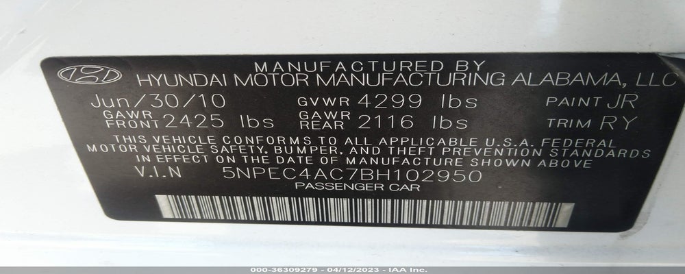 5NPEC4AC7BH102950 2011 HYUNDAI SONATA photo no. 9