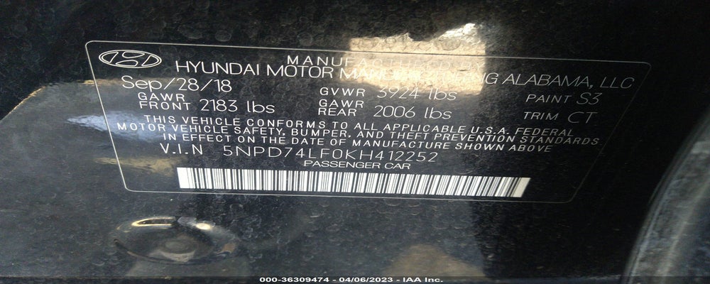 5NPD74LF0KH412252 2019 HYUNDAI ELANTRA photo no. 9