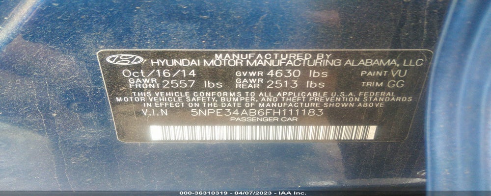 5NPE34AB6FH111183 2015 HYUNDAI SONATA photo no. 9