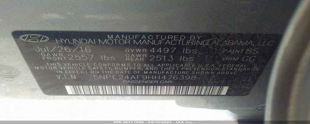 5NPE24AF9HH476398 2017 HYUNDAI SONATA photo no. 9
