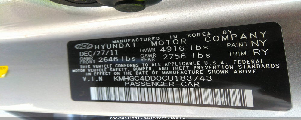 KMHGC4DD0CU183743 2012 HYUNDAI GENESIS photo no. 9