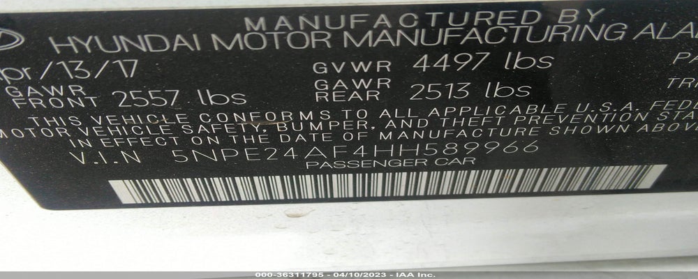 5NPE24AF4HH589966 2017 HYUNDAI SONATA photo no. 9
