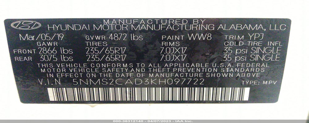 5NMS2CAD3KH097722 2019 HYUNDAI SANTA FE photo no. 9
