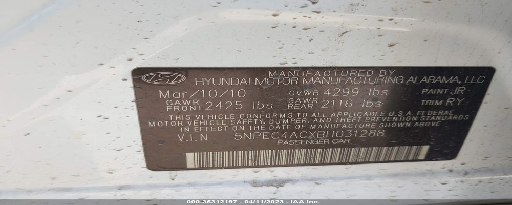 5NPEC4ACXBH031288 2011 HYUNDAI SONATA photo no. 9
