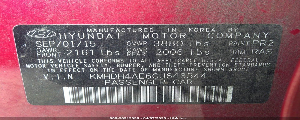 KMHDH4AE6GU643544 2016 HYUNDAI ELANTRA photo no. 9