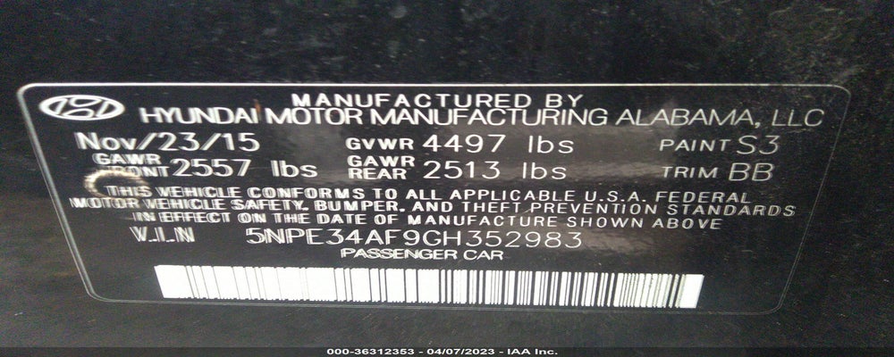 5NPE34AF9GH352983 2016 HYUNDAI SONATA photo no. 9