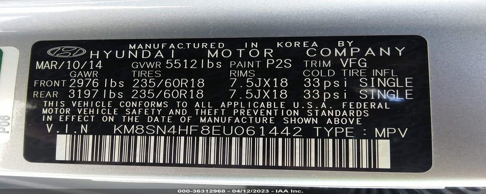 KM8SN4HF8EU061442 2014 HYUNDAI SANTA FE photo no. 9