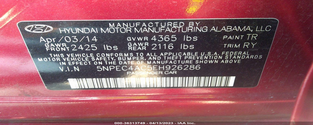 5NPEC4AC5EH926286 2014 HYUNDAI SONATA photo no. 9