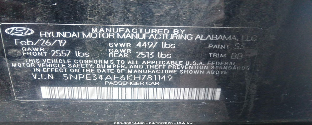 5NPE34AF6KH781149 2019 HYUNDAI SONATA photo no. 9