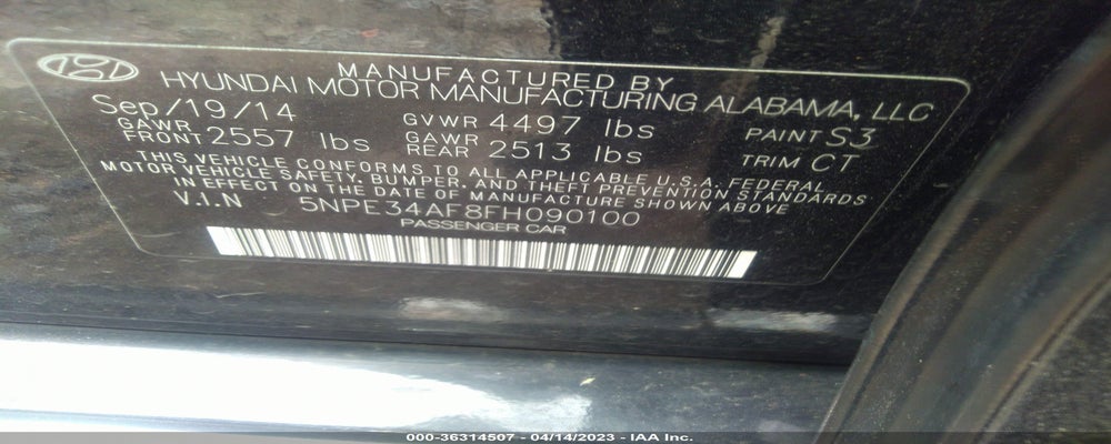 5NPE34AF8FH090100 2015 HYUNDAI SONATA photo no. 9