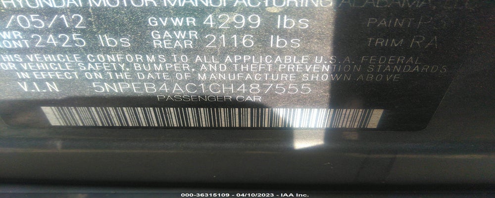 5NPEB4AC1CH487555 2012 HYUNDAI SONATA photo no. 9