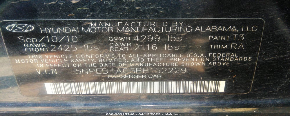 5NPEB4AC3BH152229 2011 HYUNDAI SONATA photo no. 9