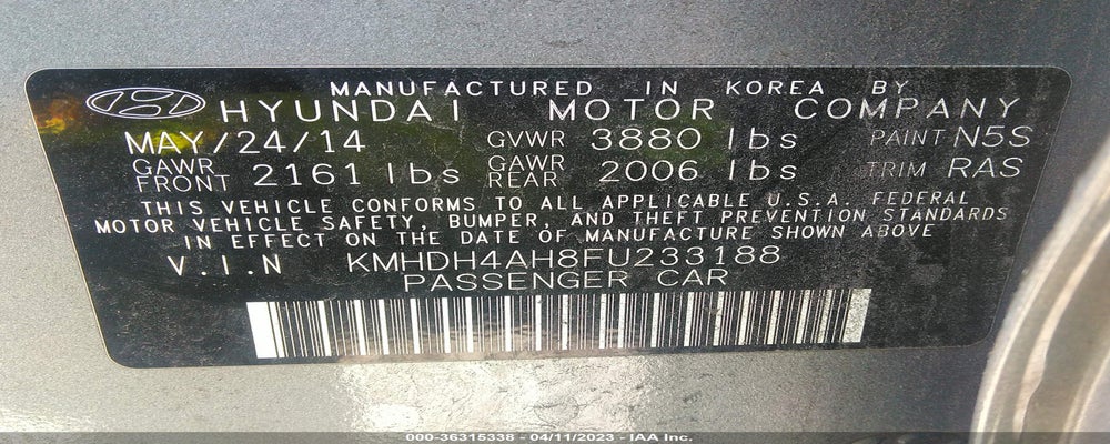 KMHDH4AH8FU233188 2015 HYUNDAI ELANTRA photo no. 9