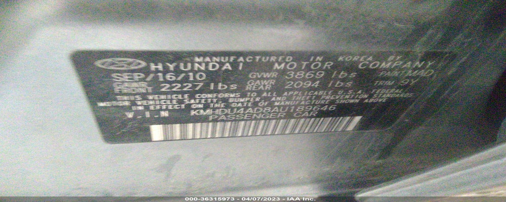 KMHDU4AD8AU189646 2010 HYUNDAI ELANTRA photo no. 9