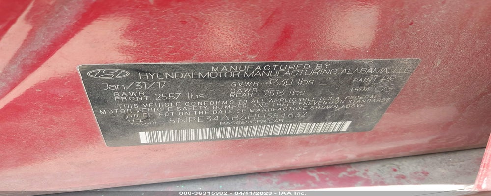 5NPE34AB6HH554632 2017 HYUNDAI SONATA photo no. 9