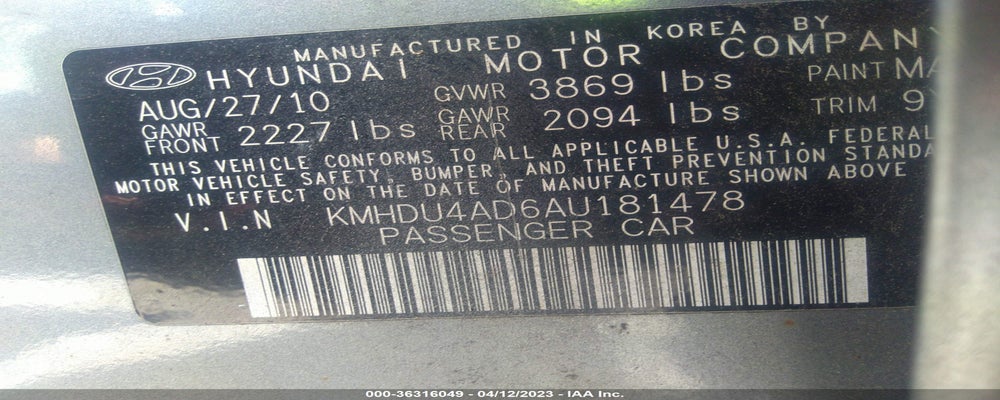 KMHDU4AD6AU181478 2010 HYUNDAI ELANTRA photo no. 9