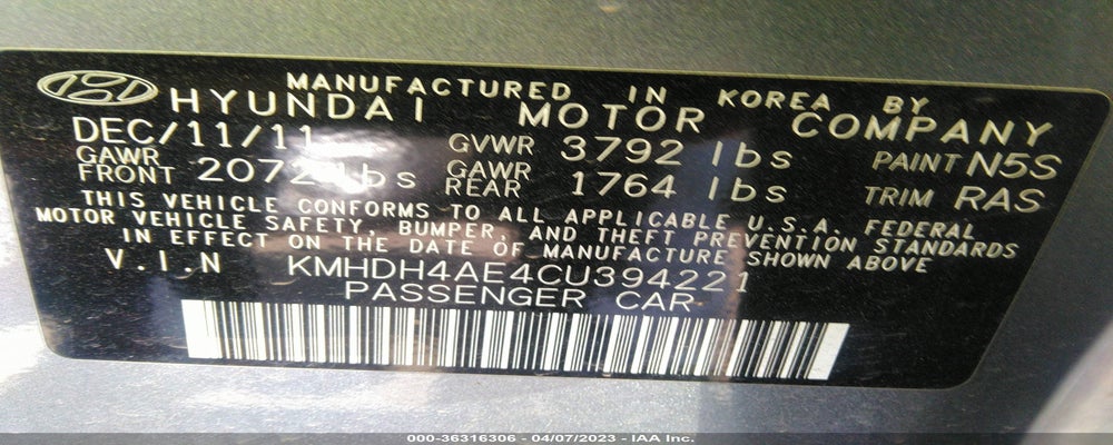 KMHDH4AE4CU394221 2012 HYUNDAI ELANTRA photo no. 9