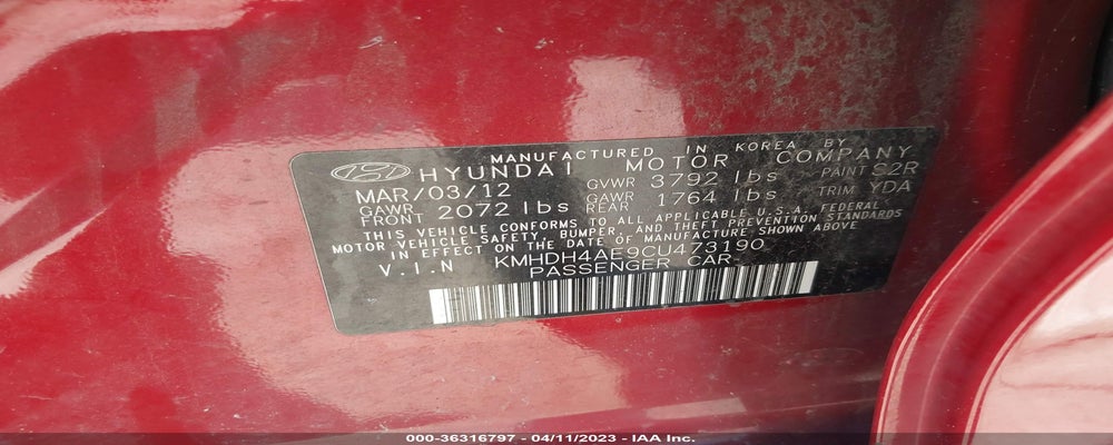 KMHDH4AE9CU473190 2012 HYUNDAI ELANTRA photo no. 9