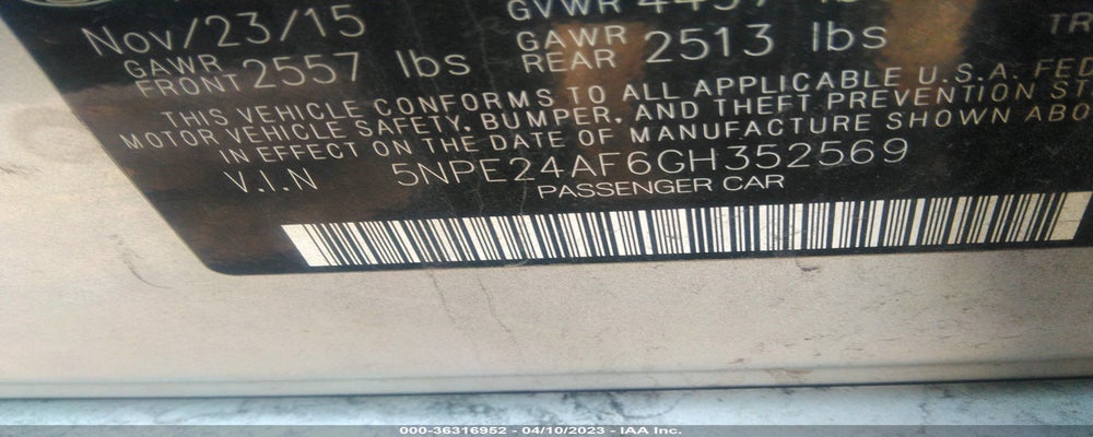 5NPE24AF6GH352569 2016 HYUNDAI SONATA photo no. 9