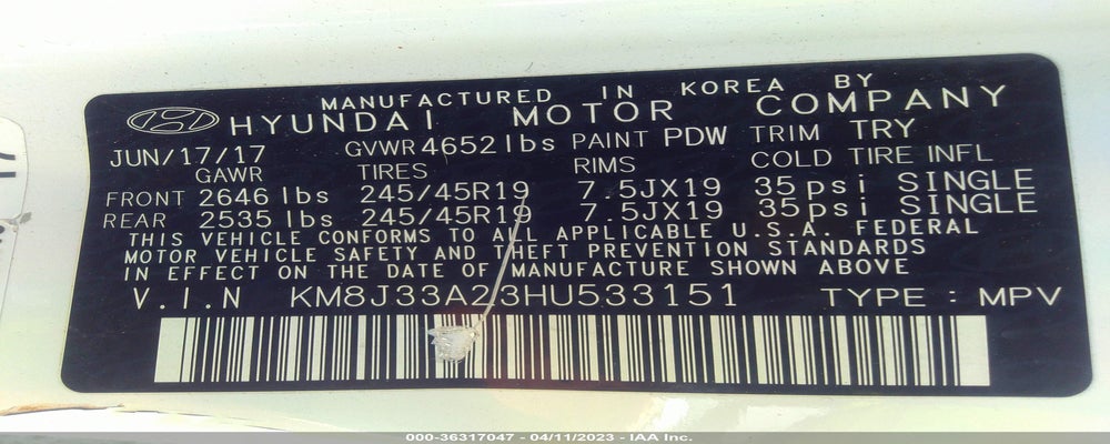 KM8J33A23HU533151 2017 HYUNDAI TUCSON photo no. 9